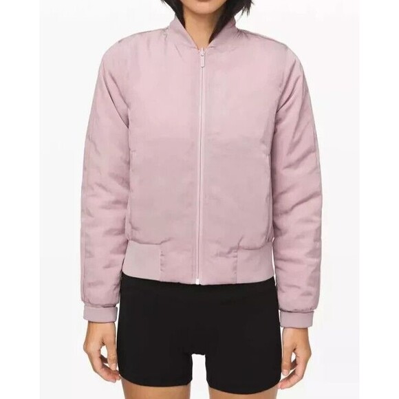 LULULEMON Non-Stop Bomber Women REVERSIBLE Crop Jacket Size 8 Pink Mist NEW‎ - Picture 2 of 10